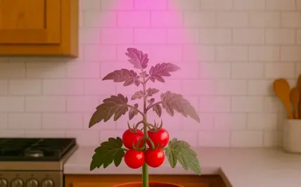 LED Pflanzenlampe Wachstum 15W mit 30° Abstrahlwinkel beleuchtet Tomatenpflanze im Gewächshaus