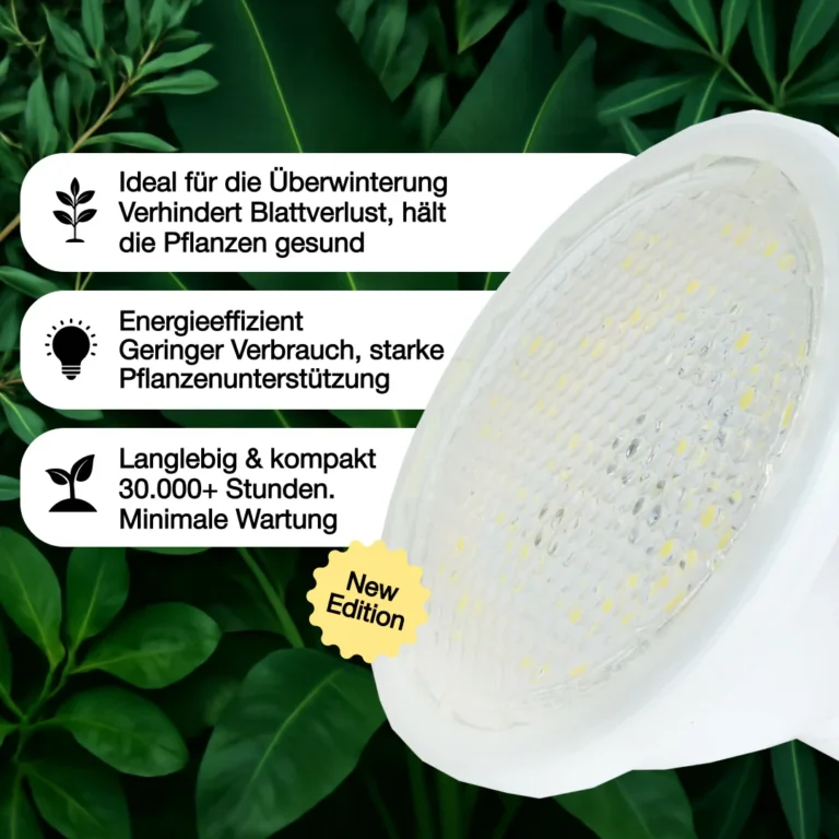 Energiesparende LED Pflanzenleuchte zur &Uuml;berwinterung, verhindert Blattverlust und unterst&uuml;tzt gesundes Pflanzenwachstum