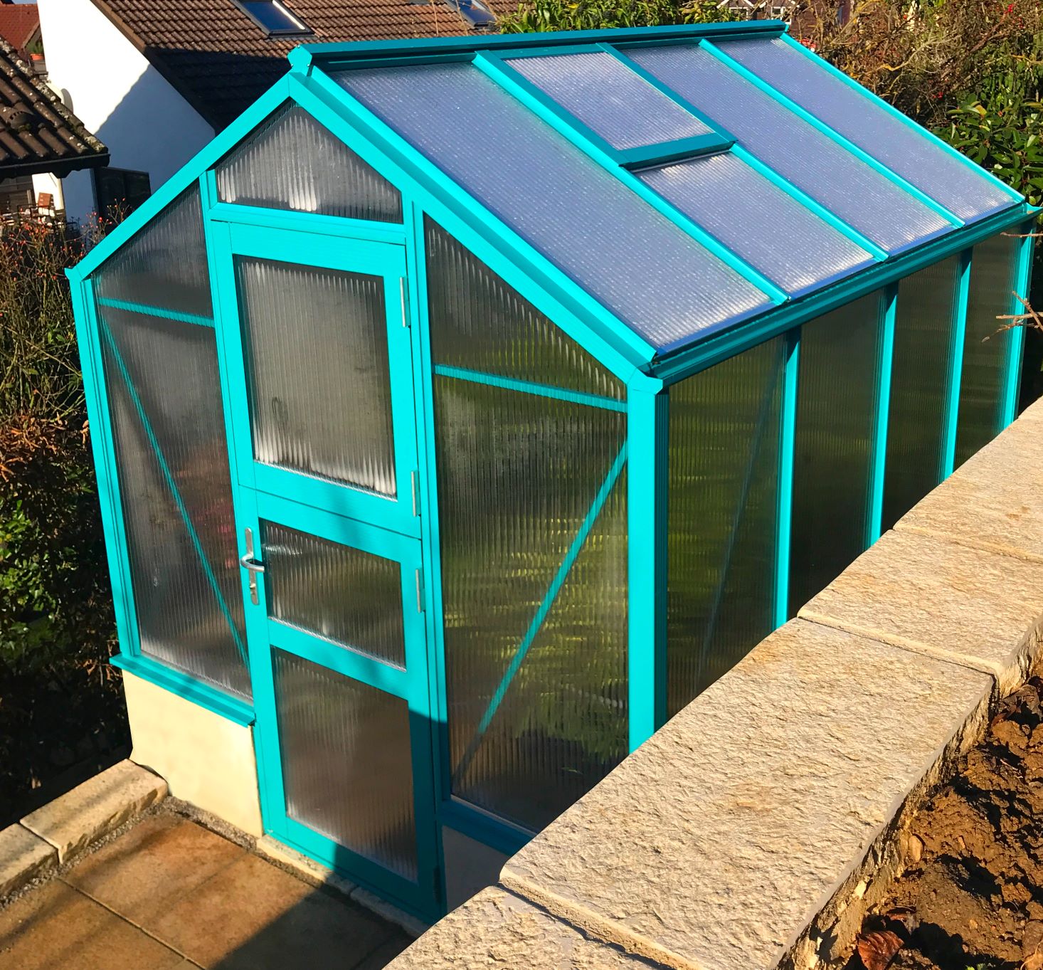 Mauer Gewächshaus Mini 40 Seitenhöhe 130cm auf 39 cm Mauersockel