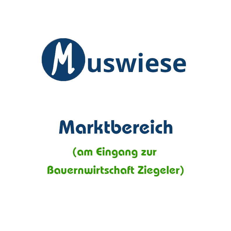 WAMA Messestand im Marktbereich der Muswiese mit Hinweis auf den Eingang Landwirtschaft Ziegeler.