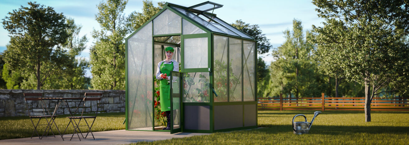 WAMA Gewächshaus Mini 30  Hochbeet umlaufend in Moosgrün RAL6005