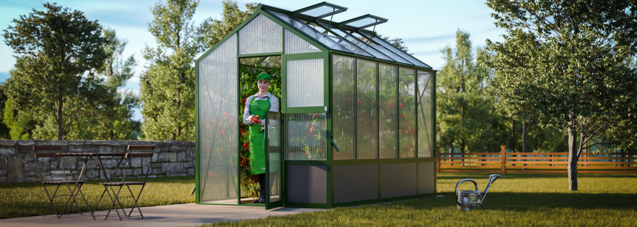 WAMA Gewächshaus Mini 50  Hochbeet umlaufend in Moosgrün RAL6005