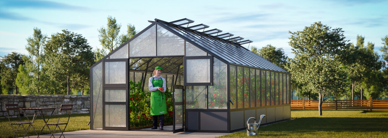 WAMA Gewächshaus Profi XL 120  Hochbeet umlaufend in anthrazitgrau RAL7016