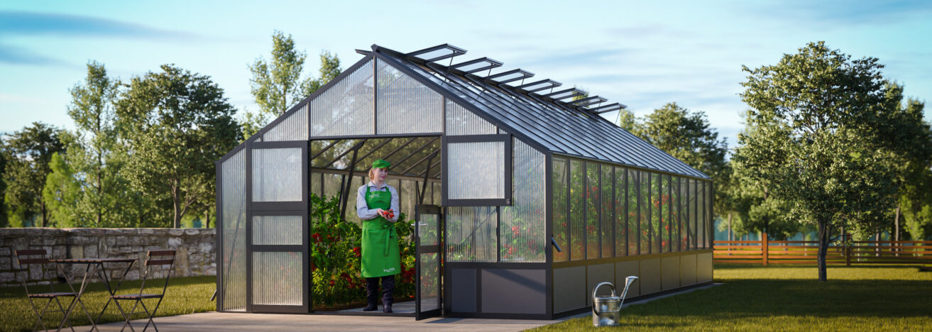 WAMA Gewächshaus Profi XL 140  Hochbeet umlaufend in anthrazitgrau RAL7016