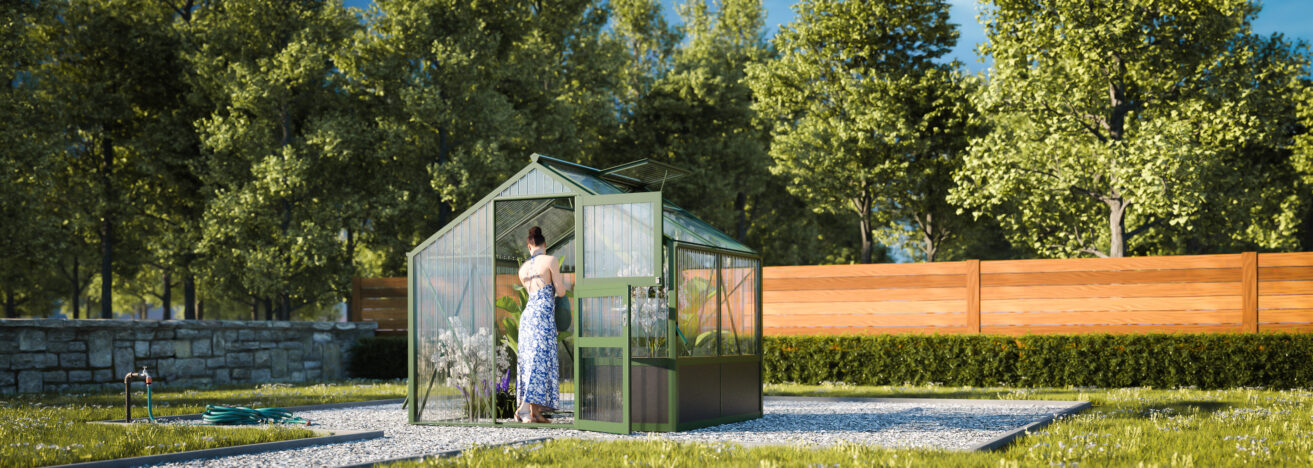 WAMA Gewächshaus Tropic 1.02  Hochbeet umlaufend in Moosgrün RAL6005