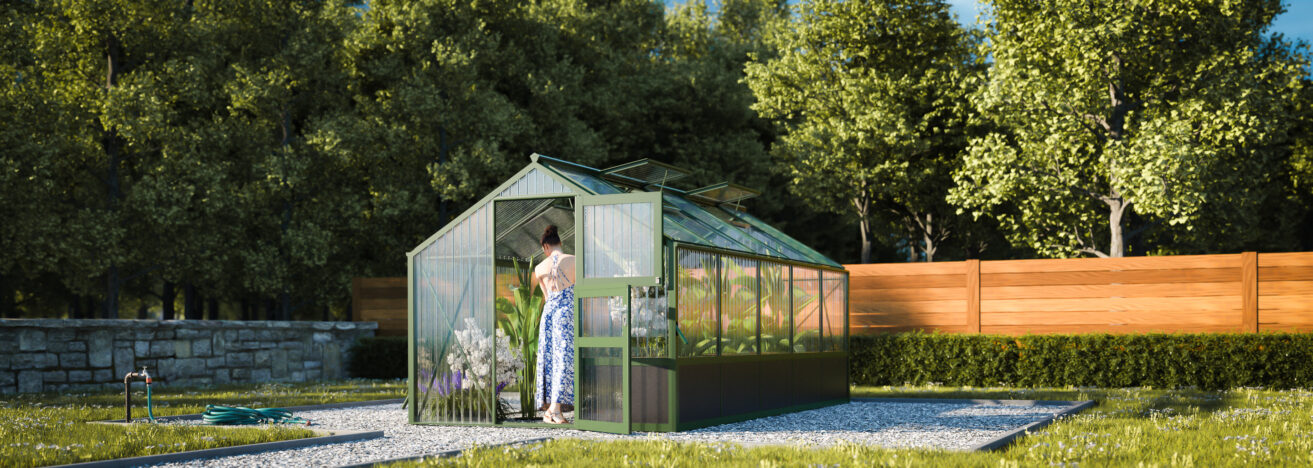 WAMA Gewächshaus Tropic 1.05  Hochbeet umlaufend in Moosgrün RAL6005