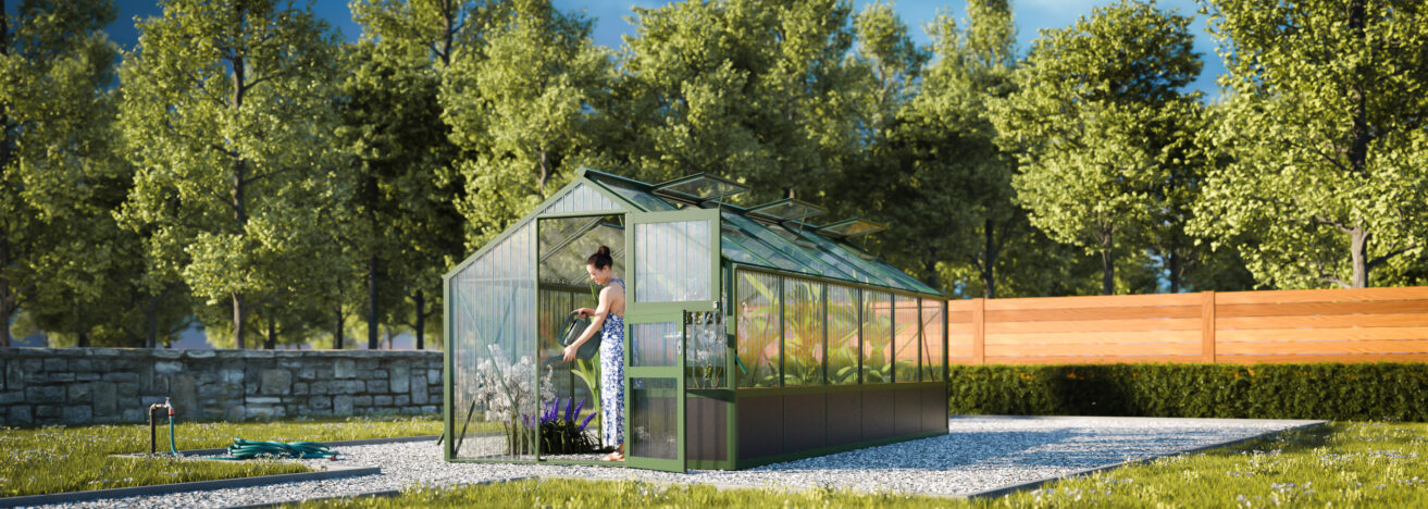 WAMA Gewächshaus Tropic 1.06  Hochbeet umlaufend in Moosgrün RAL6005