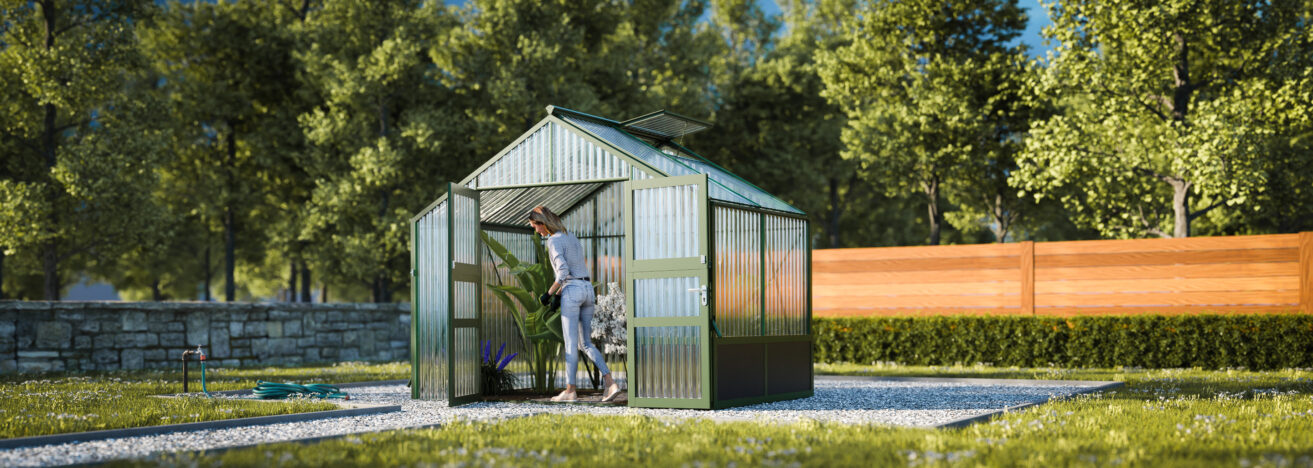 WAMA Gewächshaus Tropic 2.02  Hochbeet umlaufend in Moosgrün RAL6005
