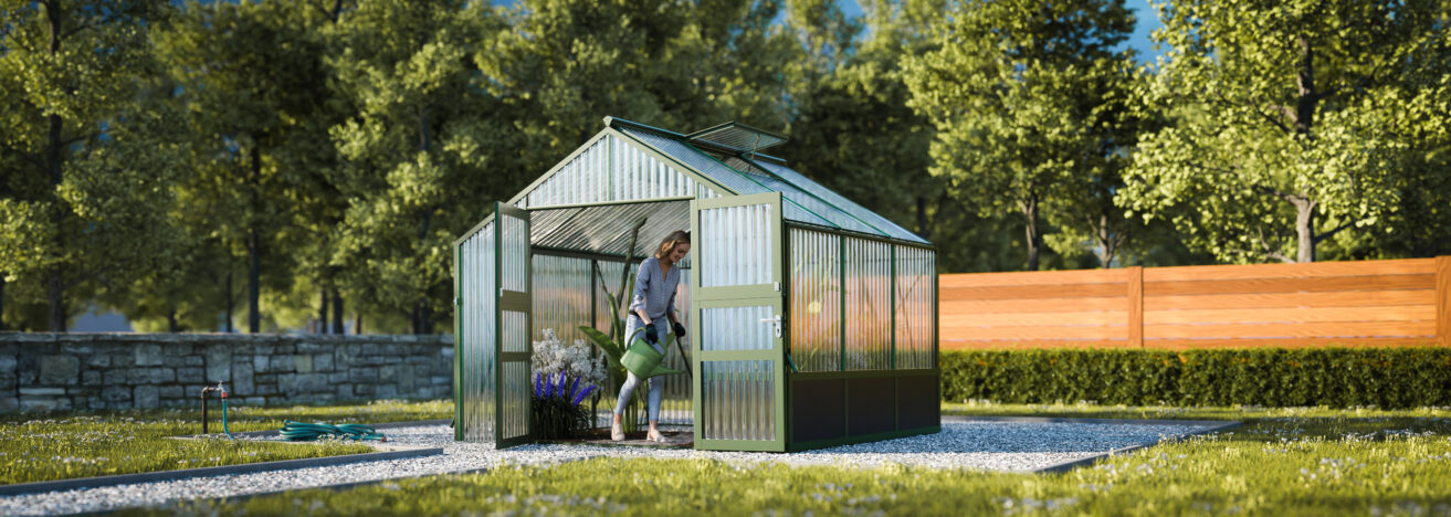 WAMA Gewächshaus Tropic 2.03  Hochbeet umlaufend in Moosgrün RAL6005