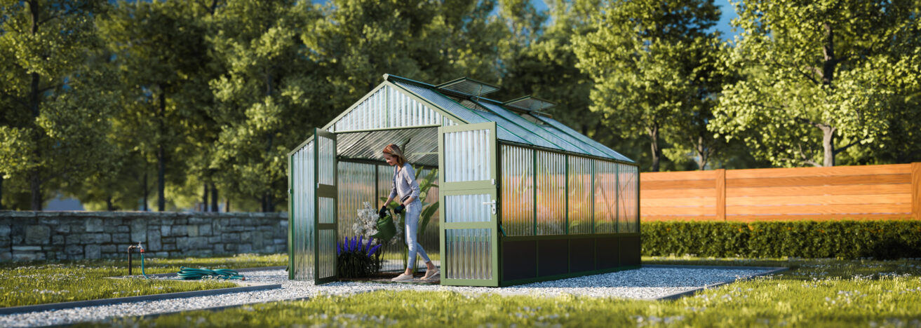 WAMA Gewächshaus Tropic 2.05  Hochbeet umlaufend in Moosgrün RAL6005