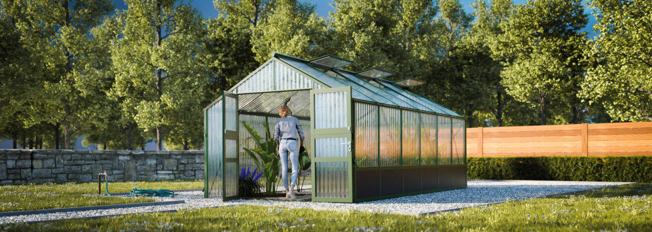 WAMA Gewächshaus Tropic 2.06  Hochbeet umlaufend in Moosgrün RAL6005