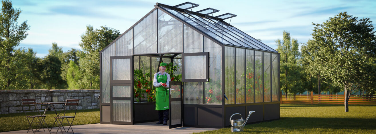 WAMA Gewächshaus Profi XL 60  Hochbeet umlaufend in anthrazitgrau RAL7016