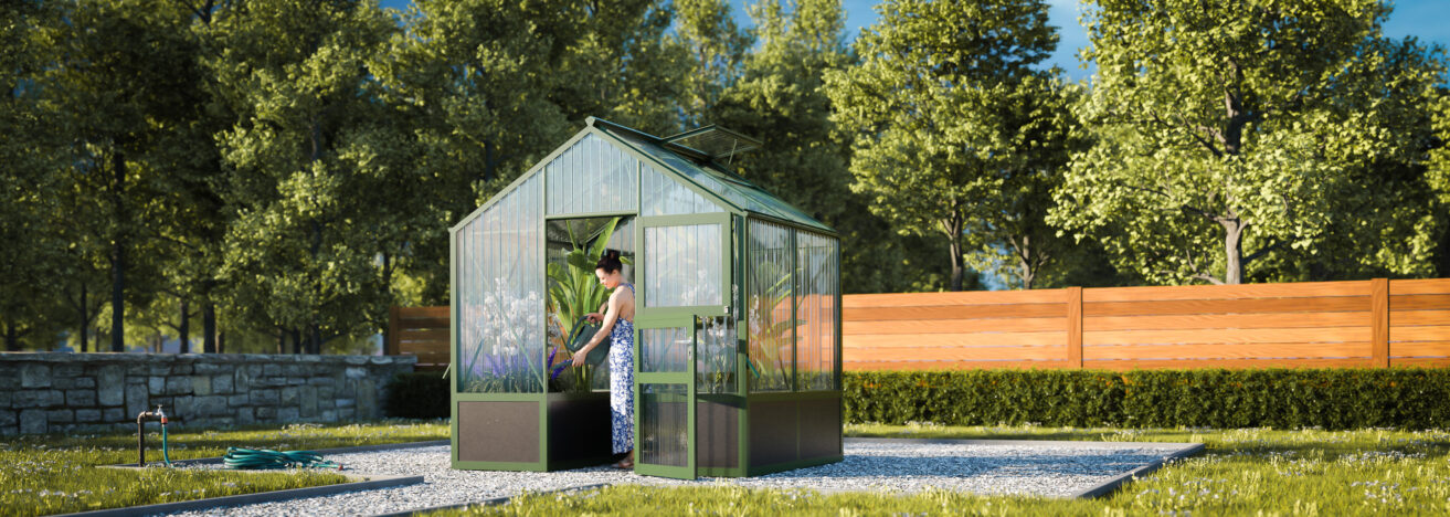 WAMA Gewächshaus Tropic 1.02  Hochbeet umlaufend in Moosgrün RAL6005