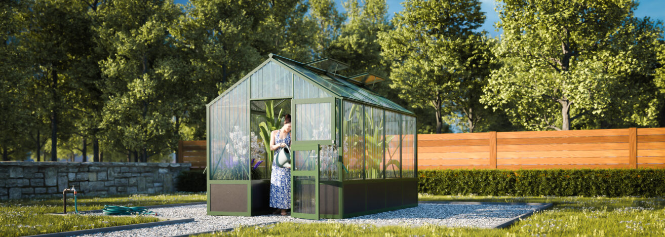 WAMA Gewächshaus Tropic 1.04  Hochbeet umlaufend in Moosgrün RAL6005