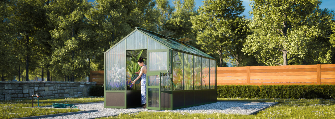 WAMA Gewächshaus Tropic 1.05  Hochbeet umlaufend in Moosgrün RAL6005