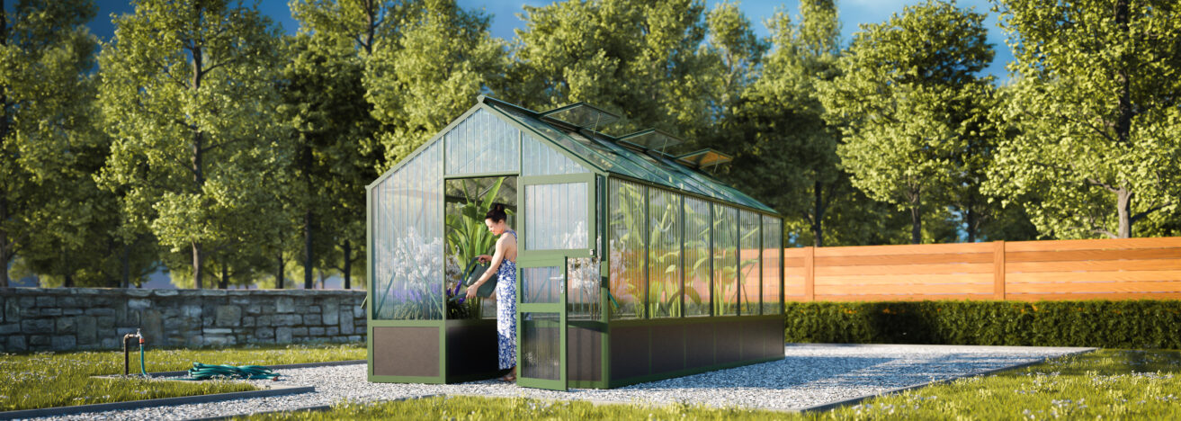 WAMA Gewächshaus Tropic 1.06  Hochbeet umlaufend in Moosgrün RAL6005