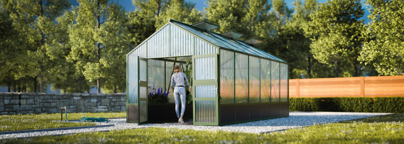 WAMA Gewächshaus Tropic 2.06  Hochbeet umlaufend in Moosgrün RAL6005