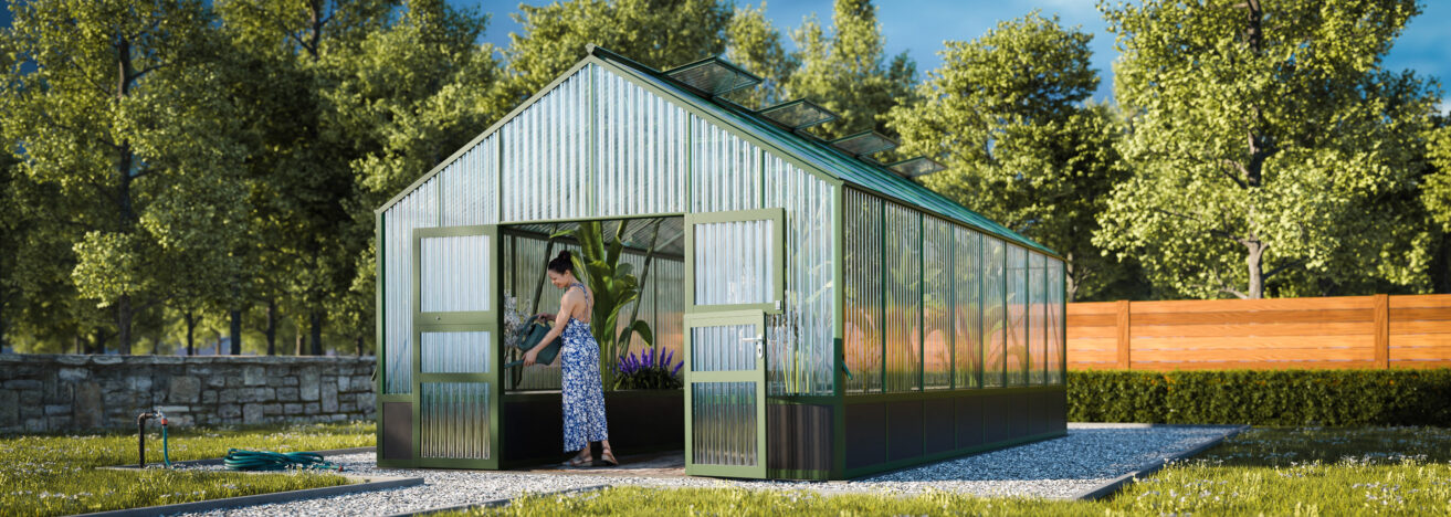 WAMA Gewächshaus Tropic 3.08  Hochbeet umlaufend in Moosgrün RAL6005