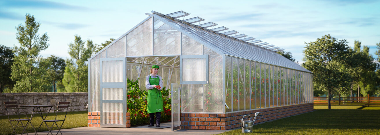 WAMA Gewächshaus Profi XL 240 Mauer in Alu