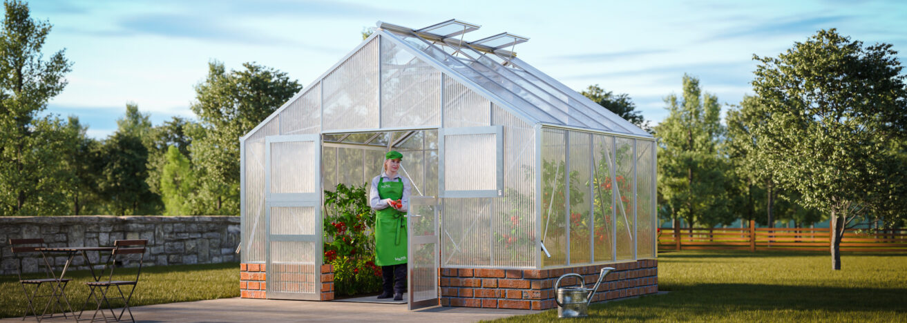 WAMA Gewächshaus Profi XL 50 Mauer in Alu