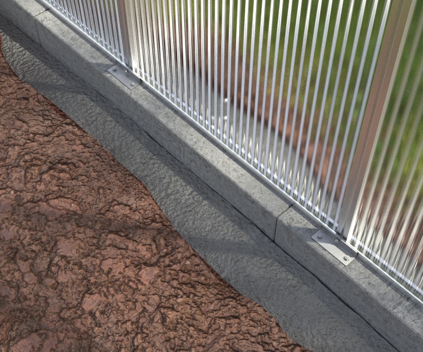Streifenfundament für Gewächshaus mit durchgehender Fundamentbasis und Aluminiumprofil